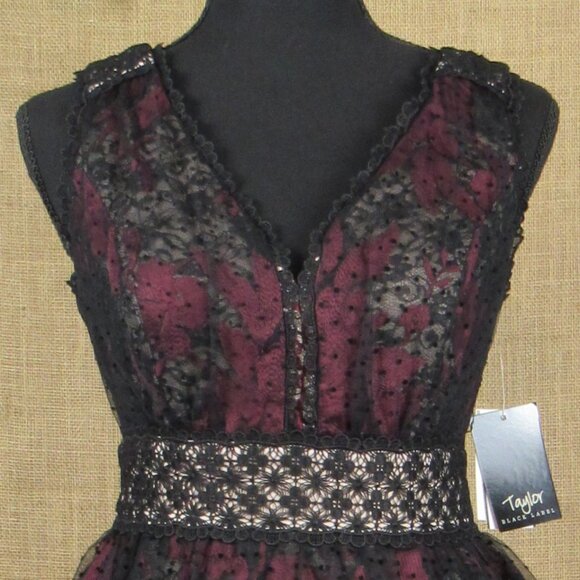 Taylor (Black Label) Embroidered Floral and Lace Tiered Mesh Dress - Picture 9 of 13